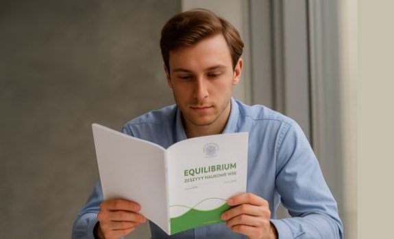 Mężczyzna czytający "Equilibrium Zeszyty Naukowe WSE"